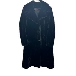 Betty Rose Faux Fur Coat USA Made Vtg 1960s Black Plush Borgazia